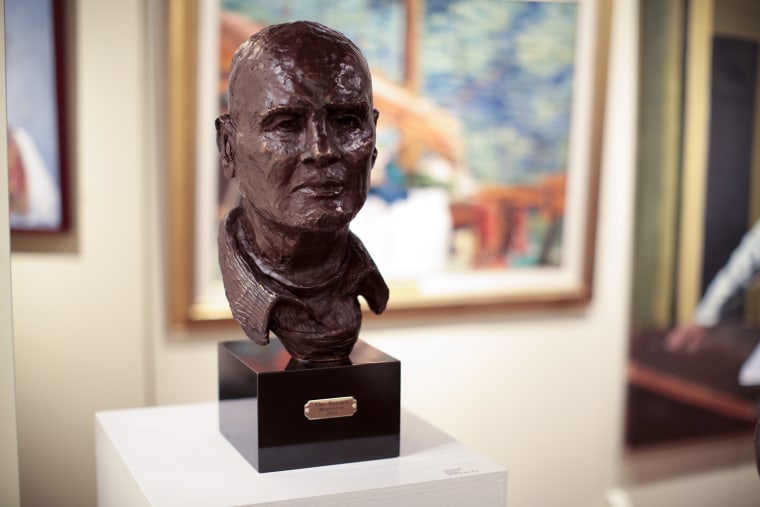 Image: A bust of singer-actor Harry Belafonte is displayed among Bennett’s paintings.  Bennett titled the sculpture of his dear friend, “The Patriot.”