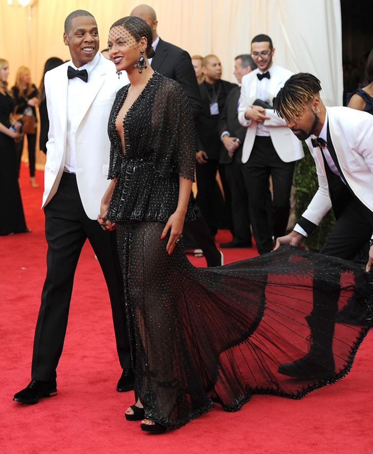 Jay Z and Beyonce arrive at The Metropolitan Museum of Art's Costume Institute benefit gala celebrating \"Charles James: Beyond Fashion\" on Monday, May...