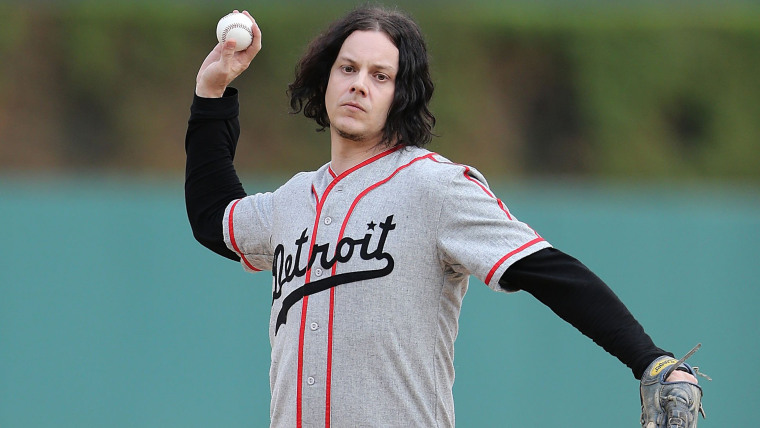 Image: Musician and Detroit Native Jack White throws out the first pitch prior to the start of the game between the Chicago White Sox and the Detroit Tigers
