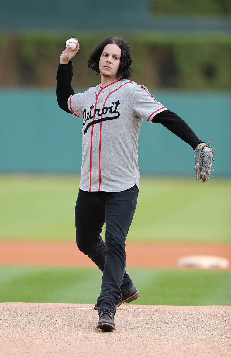 Image: Jack White throws a pitch
