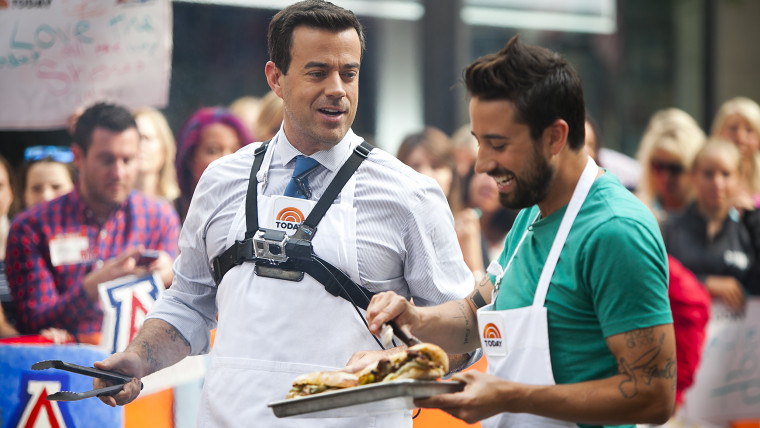 Andrew Gruel and Carson Daly cook surf 'n' turf on the TODAY show in New York, on July 31, 2014.
