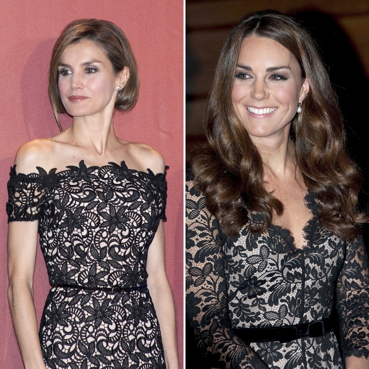 Image: Princess Letizia of Spain and Catherine Duchess of Cambridge wear similar black lace dresses