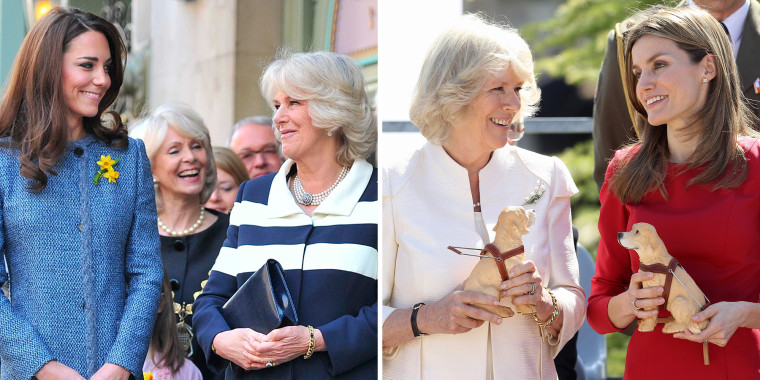 Image: Catherine Duchess of Cambridge and Princess Letizia of Spain both with Camilla, Duchess of Cornwall