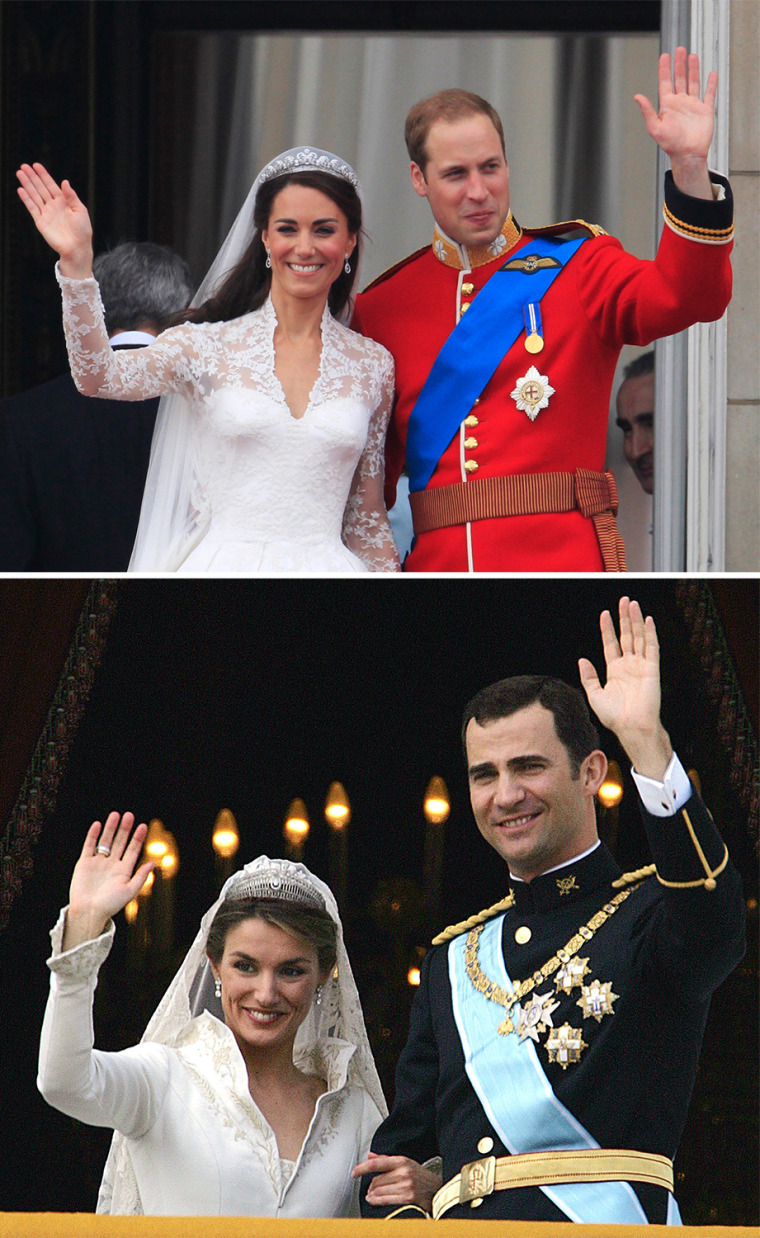Image: Kate and William and Letizia and Felipe wave from the balconies of their respective weddings