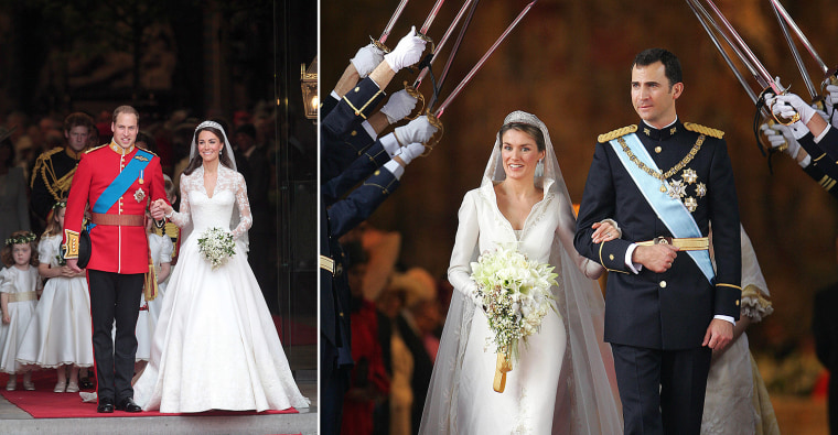 Image: Prince William and Duchess Catherine at their wedding; Princess Letizia and Prince Felipe at their nutpials