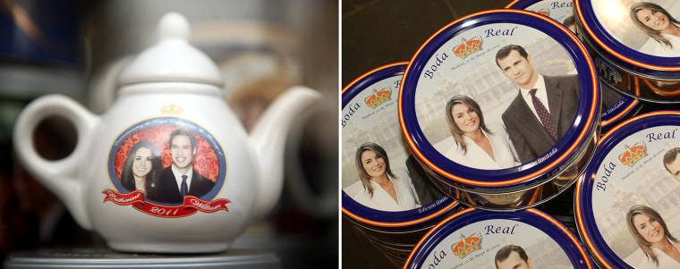 Image: Trinkets adorned with the faces of Duchess Kate and Princess Letizia