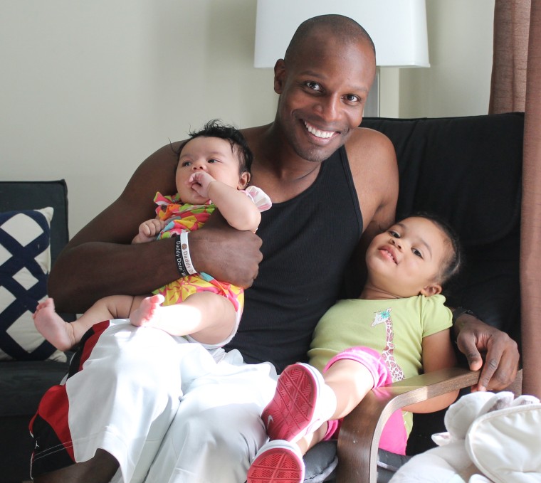 Doyin Richards with daughters Reiko, 11 months, and Emiko, 3.