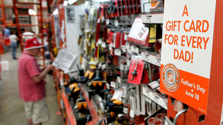 Home Depot promotes gift cards in this image from 2006. Dads get the short shrift when it comes to spending on their special day.