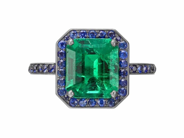 Betteridge Collection emerald ring with sapphire surround
