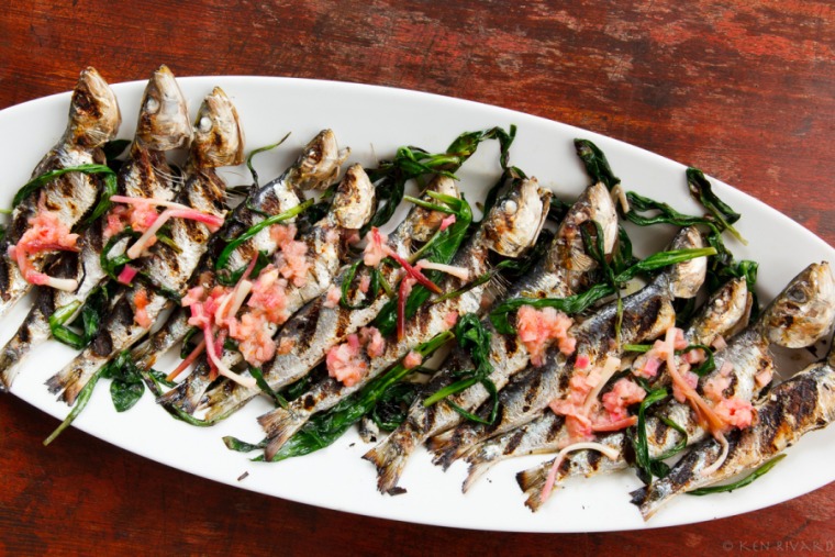 Grilled sardines with ramps