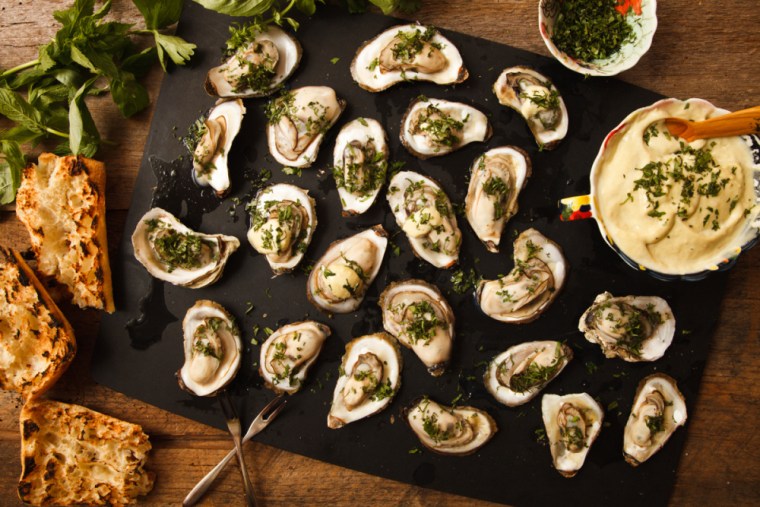 Grilled oysters with wasabi mayo