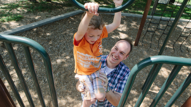 The Fontenot family visit a park near their home in Round Rock, Texas. Corey Fontenot, 35, switched from a more lucrative sales job to a more family-friendly operations job after his first child was born about five years ago.