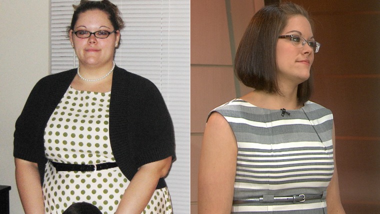 Meredith Callejas, at 330 pounds and later, at 172 pounds.