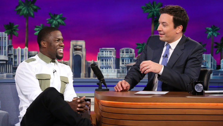Kevin Hart said he got sweaty palms just thinking about the rollercoaster ride, in a post-coaster chat with Jimmy Fallon \"Tonight.\"