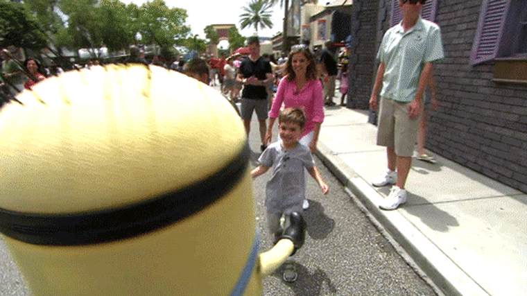 Meeting a minion from \"Despicable Me.\"