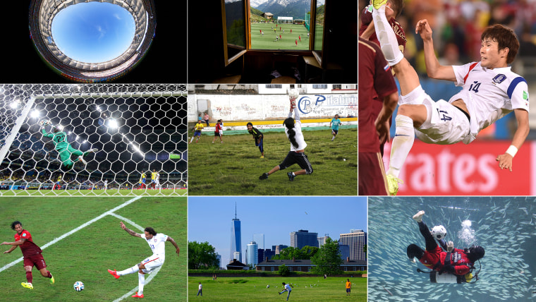 A collage of photos from the World Cup and other soccer events throughout the world.