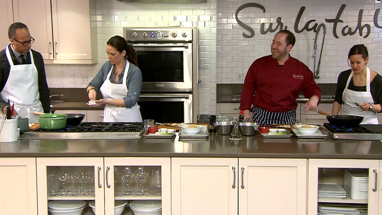 Lester, Erica and Jenna don aprons with chef Joel Gamoran to explore cooking with healthier ingredients.
