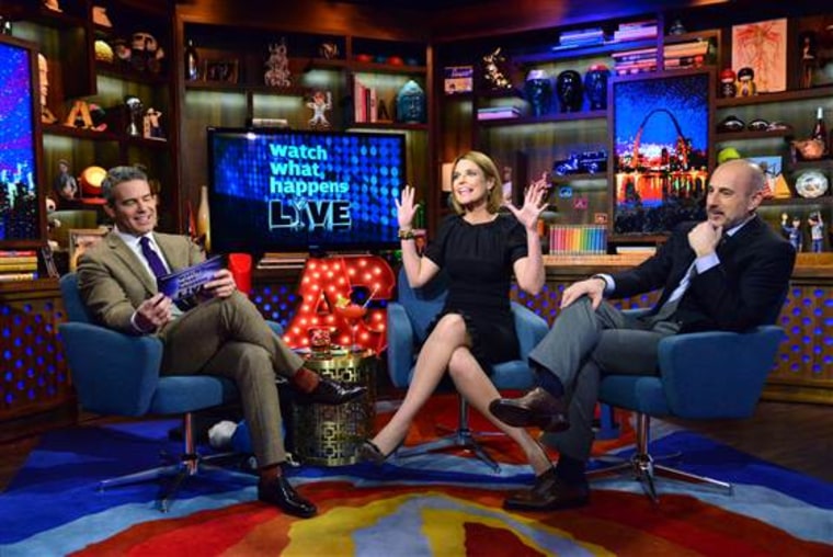 Matt Lauer and Savannah Guthrie on \"Watch What Happens Live\" with Andy Cohen.