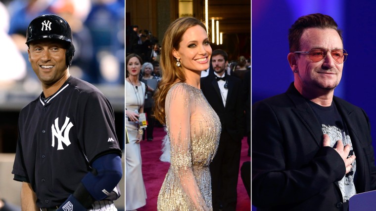 Derek Jeter, Angelina Jolie and Bono all made Fortune's \"World's 50 Greatest Leaders\" list.