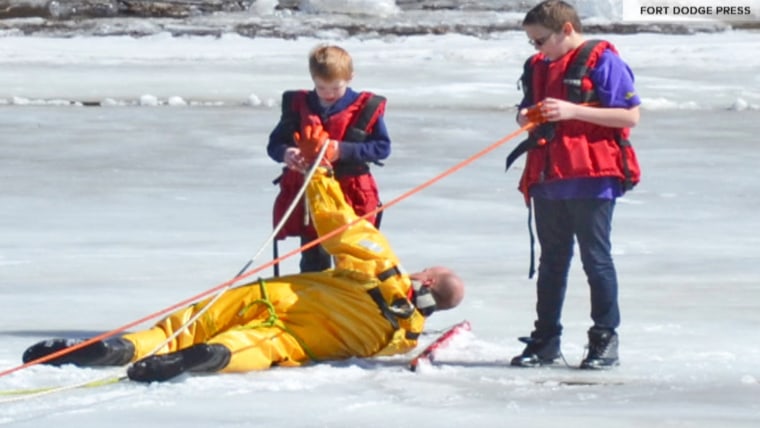 Firefighter Alan Angstrom was able to reach the boys while they were stranded on an ice sheet that was floating toward a nearby hydroelectric dam.