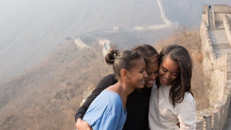 Michelle Obama and her daughters on a trip to China.