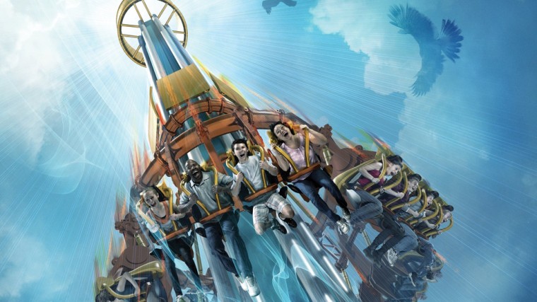This artist’s rendering supplied by Busch Gardens shows Falcon’s Fury, a new thrill ride opening May 1 at the theme park in Tampa, Fla. The ride will ...