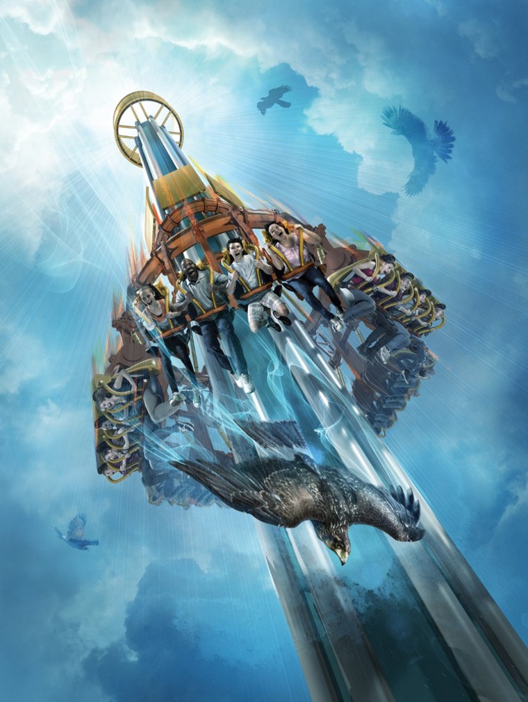 Image: This artist’s rendering supplied by Busch Gardens shows Falcon’s Fury, a new thrill ride opening May 1 at the theme park in Tampa, Fla.