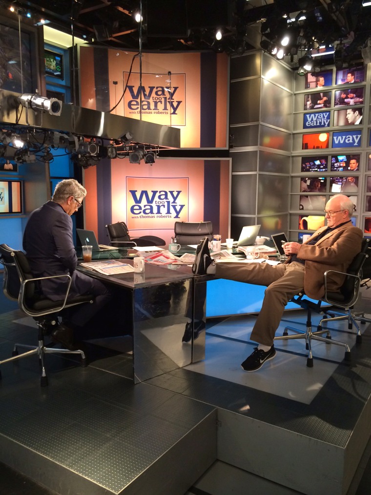 Donny Deutsch and Mike Barnicle on set, minutes before 'Morning Joe.'