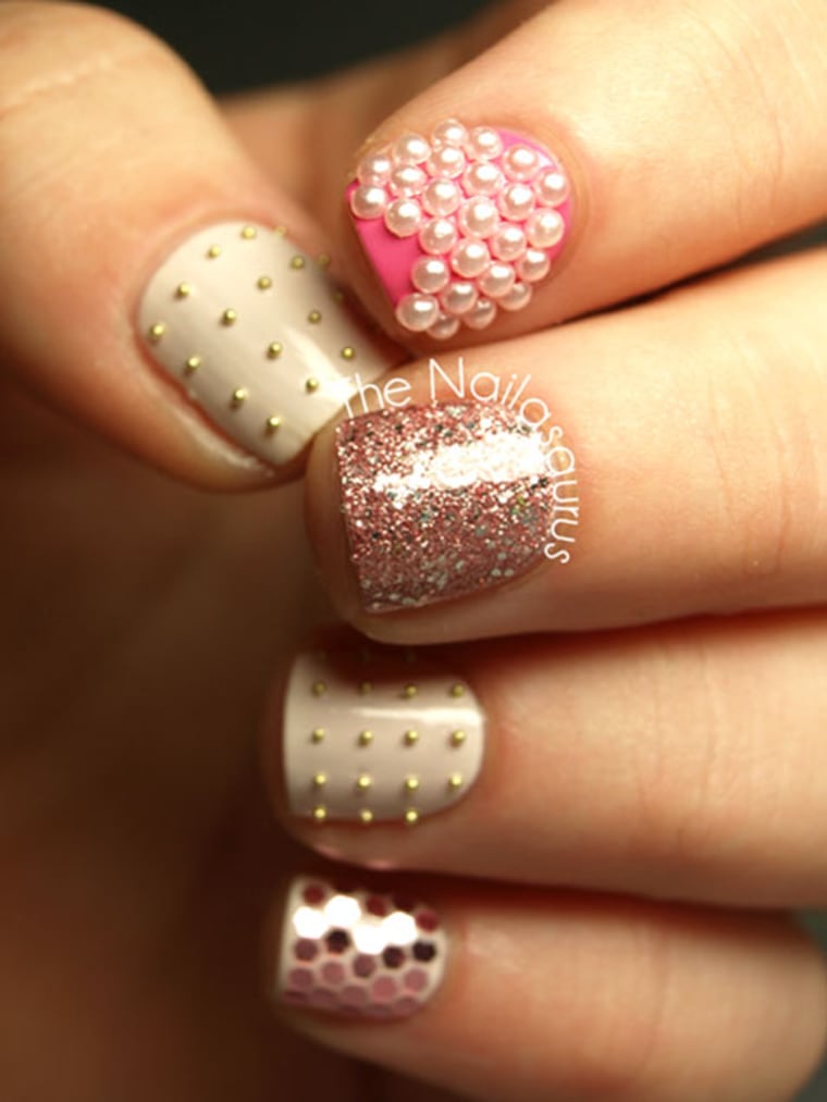 Pearl, Stud and Sparkle Nail Art