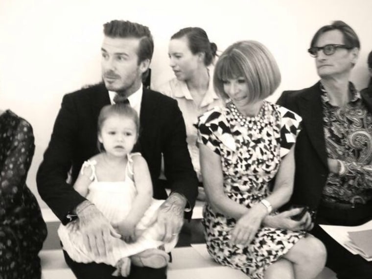 David Beckham and Harper with Anna Wintour at Fashion Week