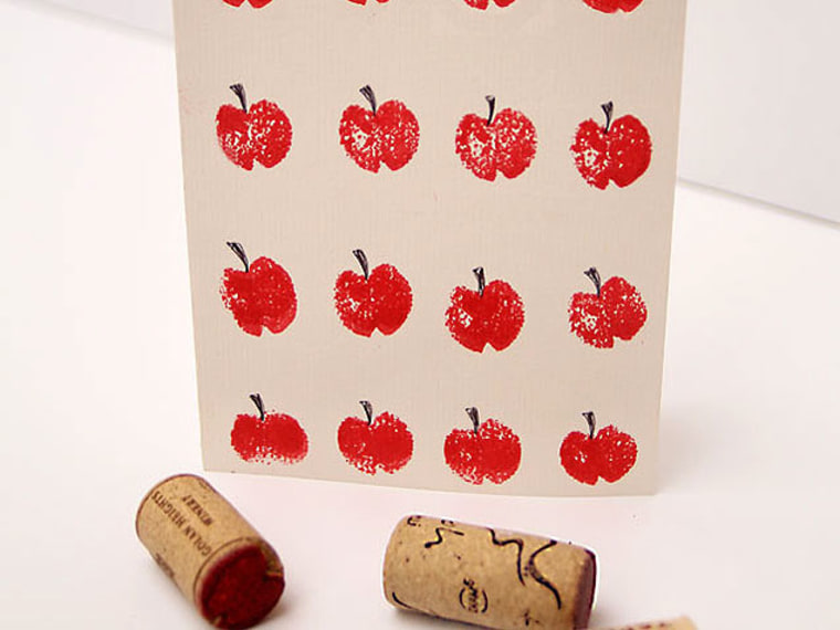 Wine cork apple stamp card