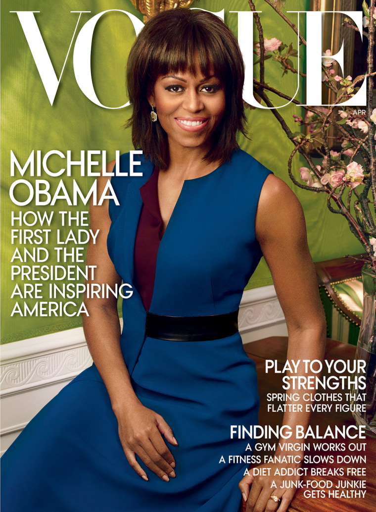 This cover image released by Vogue shows first lady Michelle Obama on the cover of the April 2013 issue of Vogue. The issue is available on newsstands...