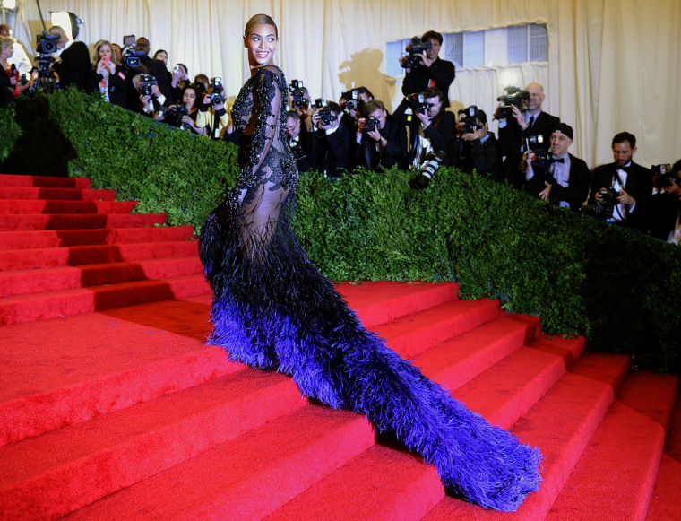 Beyonce attends the Costume Institute Benefit at The Metropolitan Museum of Art May 7, 2012, celebrating the opening of Schiaparelli and Prada: Impossible Conversations in New York.