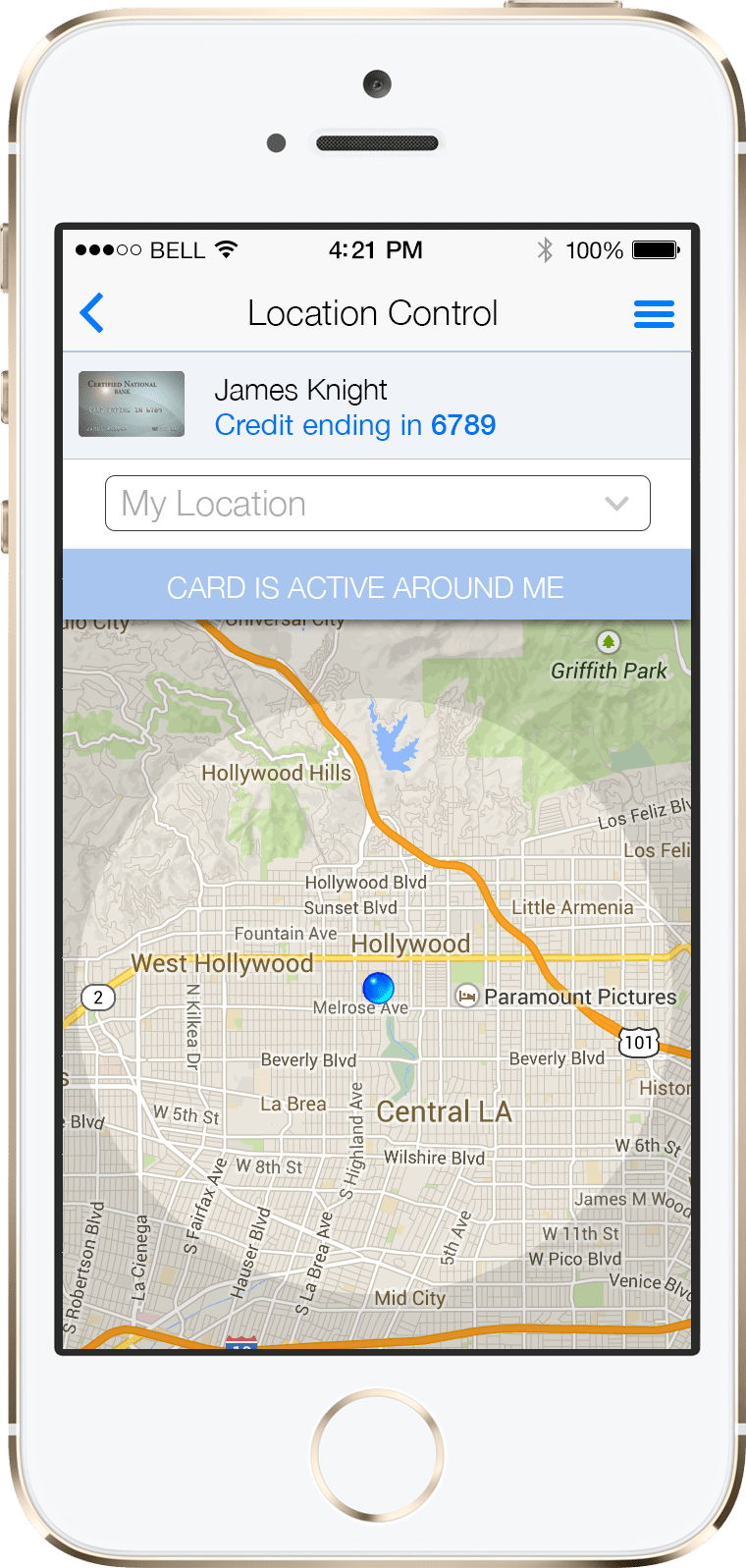 Using the location preference on the CardControl app, you can limit where card transactions can take place.
