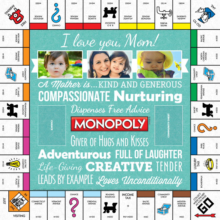 Show mom she's got game with this personalized Monopoly board.
