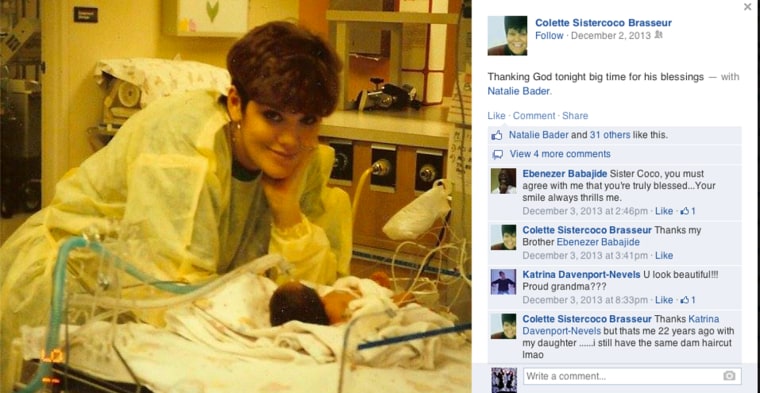 Colette Brasseur posted this screengrab on Facebook after being contacted by her daughter, Natalie Bader. This picture is one of only two photos ever taken of the mother-daughter pair after Natalie's birth.