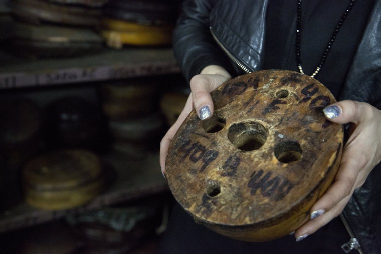 A hat block, one of the many antique pieces of millinery equipment Twena inherited from the factory.