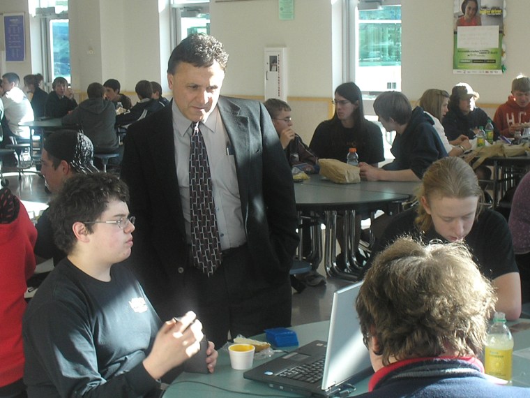 DeAngelis with students at Columbine.