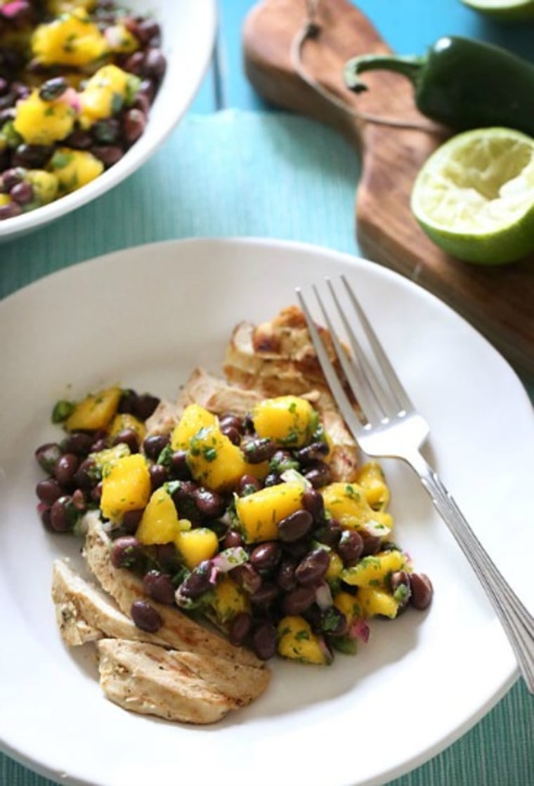 Grilled chicken with black bean and mango salsa