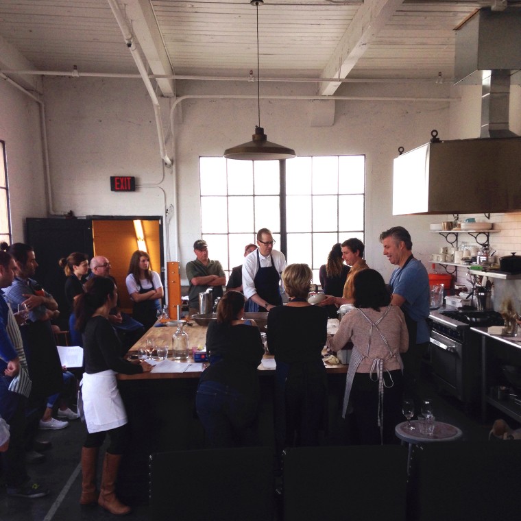 A sausage making class in the studio.