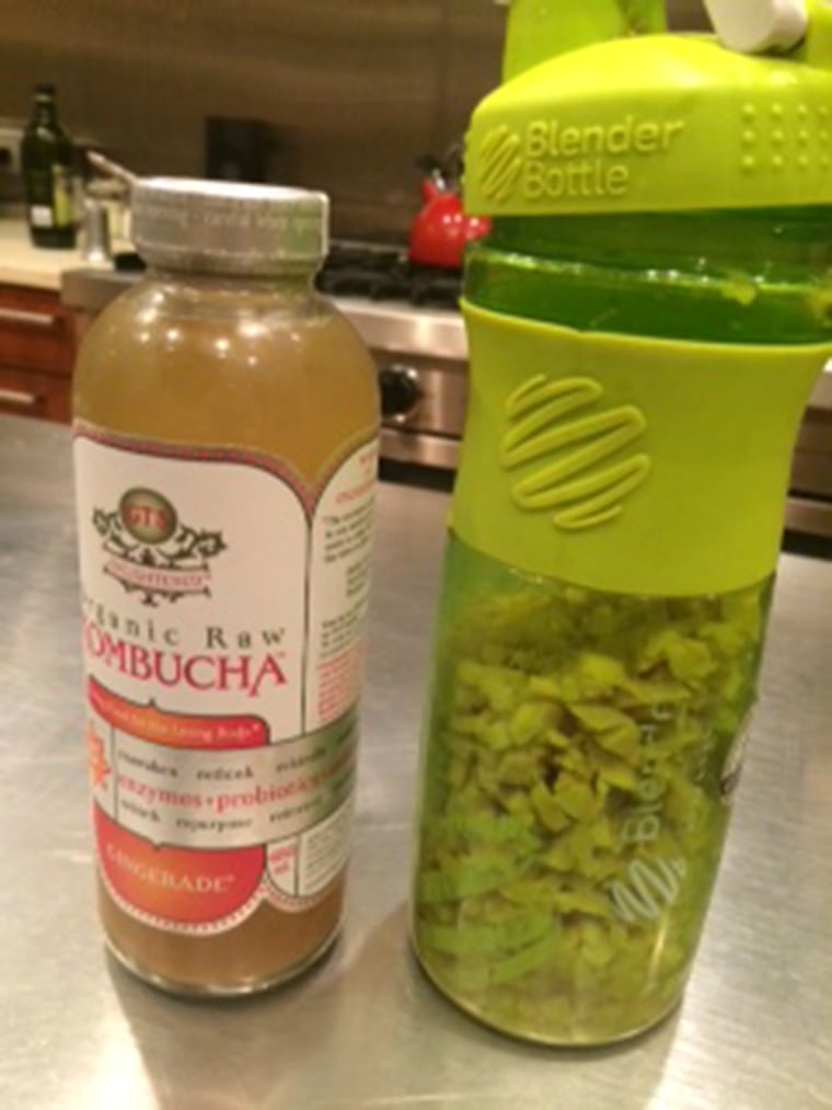Al's morning elixir: kombucha and fresh ginger.