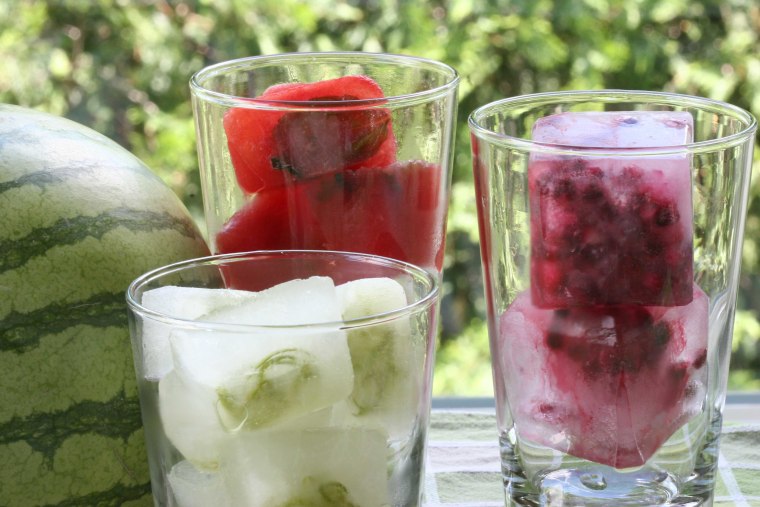 Watermelon, lime and pomegranate ice cubes