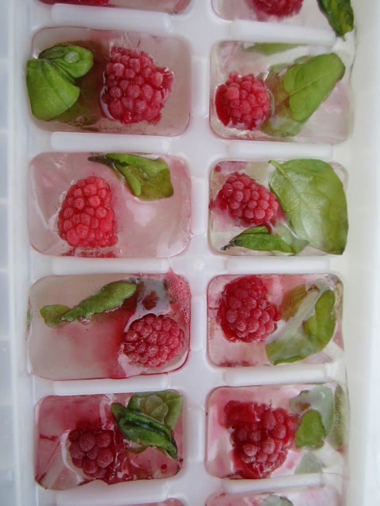 Raspberry basil ice cubes