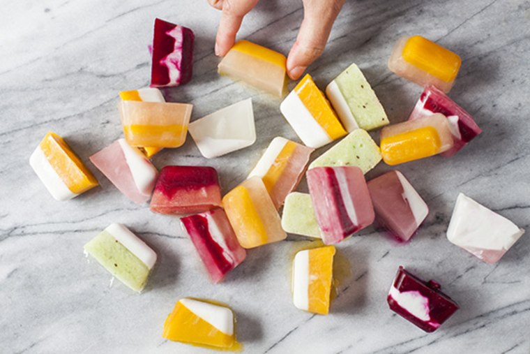 Striped fruity ice cubes