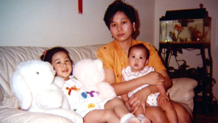 Priscilla Chan as a child with her mom and younger sister.