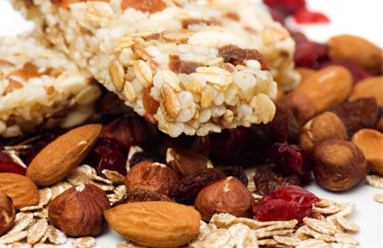 Granola bar with dried fruit and nuts