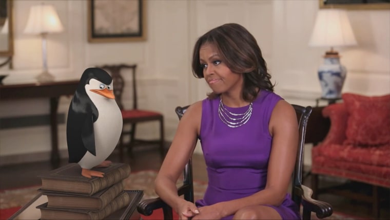 Michelle Obama teams up with 'Penguins of Madagascar.'
