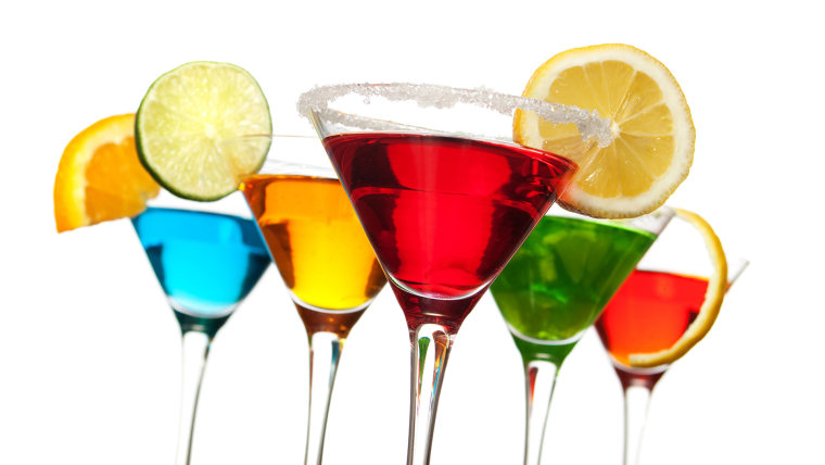 Red cocktail drink with slice of lemon stock image