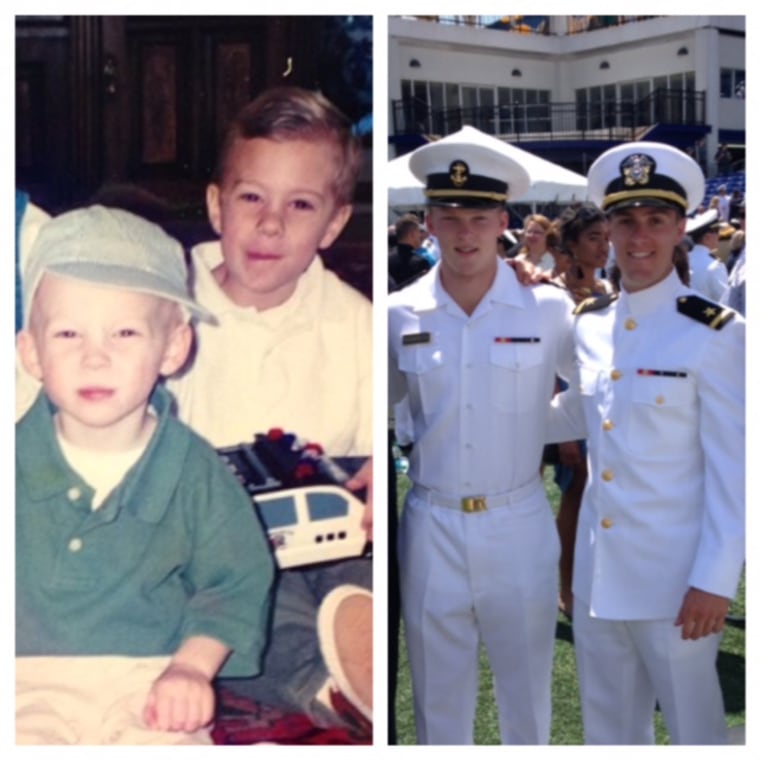 Abby's brothers, as kids and in their uniforms.