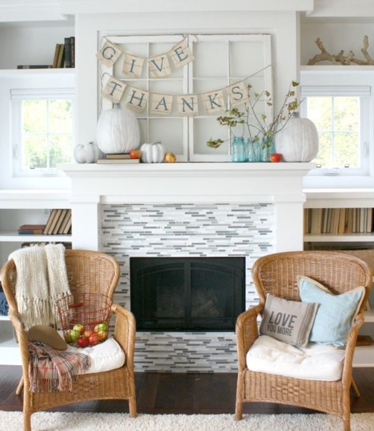 Clean, white and bright fall mantel
